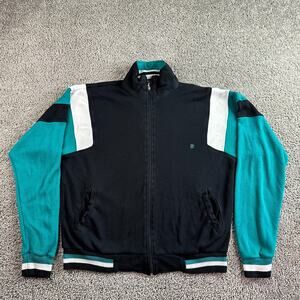 VINTAGE 90s Pierre Cardin Track Jacket Mens M Black Green Full Zip Knit Coat